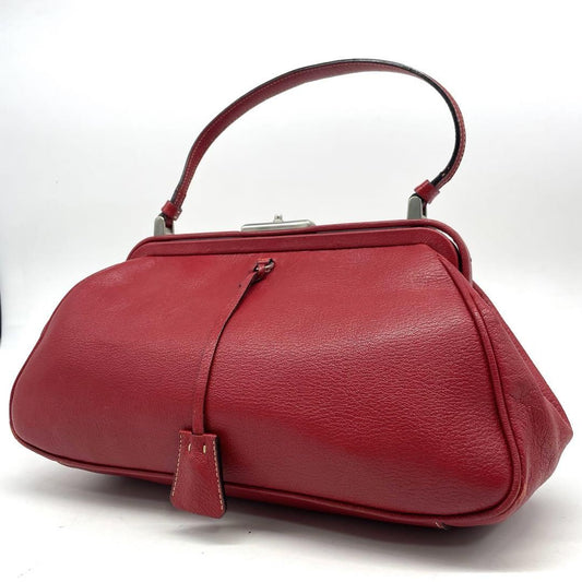 PRADA Hand Bag Tote Purse Leather Red Authentic