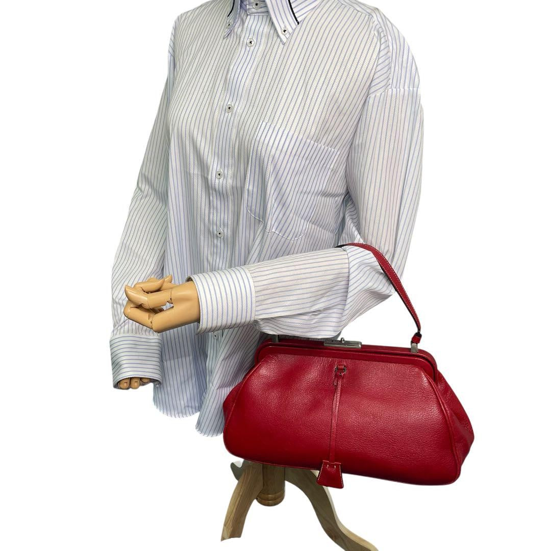 PRADA Hand Bag Tote Purse Leather Red Authentic