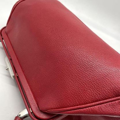 PRADA Hand Bag Tote Purse Leather Red Authentic