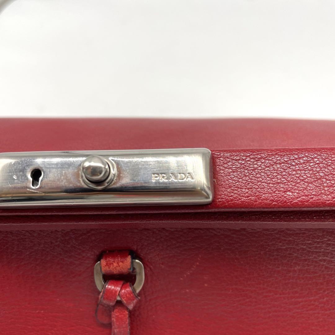 PRADA Hand Bag Tote Purse Leather Red Authentic