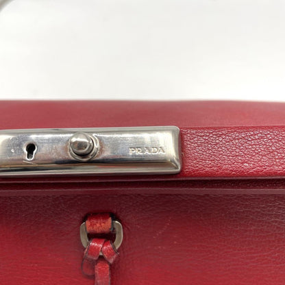 PRADA Hand Bag Tote Purse Leather Red Authentic