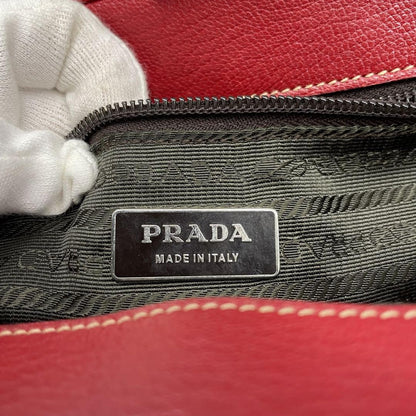 PRADA Hand Bag Tote Purse Leather Red Authentic