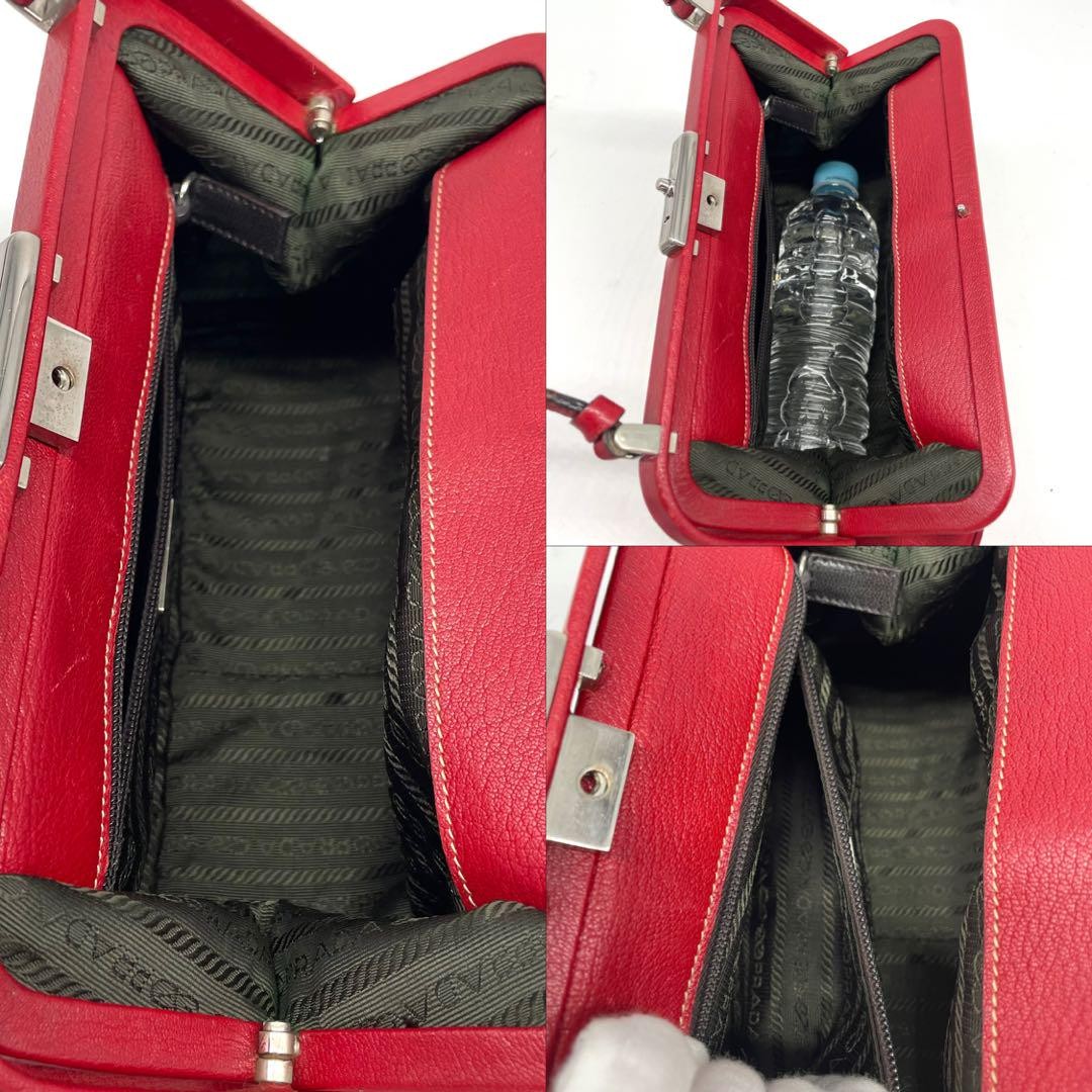 PRADA Hand Bag Tote Purse Leather Red Authentic