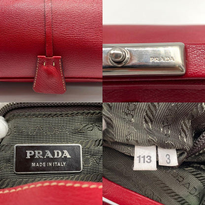 PRADA Hand Bag Tote Purse Leather Red Authentic