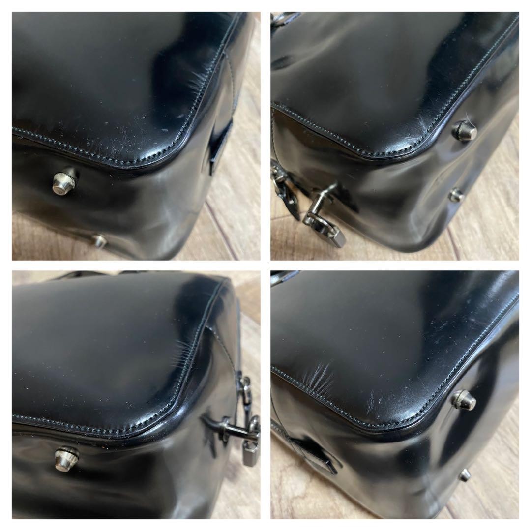 PRADA Hand Bag Tote Purse Mini Boston Patent Leather Black Authentic