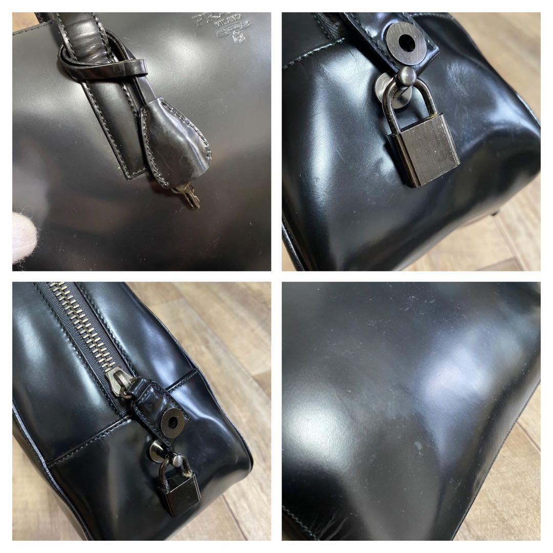 PRADA Hand Bag Tote Purse Mini Boston Patent Leather Black Authentic