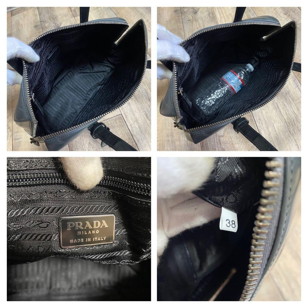 PRADA Hand Bag Tote Purse Mini Boston Patent Leather Black Authentic