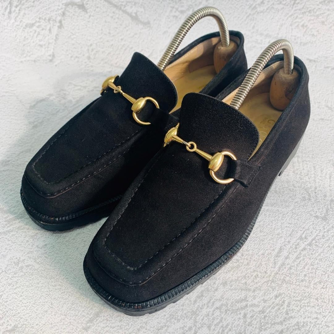 GUCCI Loafers Shoes Horse Bit EU 36 US 6 Suede Black Authentic