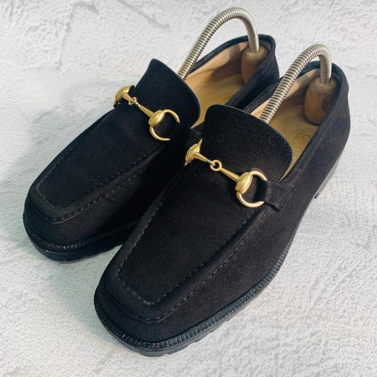 GUCCI Loafers Shoes Horse Bit EU 36 US 6 Suede Black Authentic