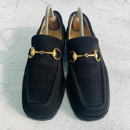 GUCCI Loafers Shoes Horse Bit EU 36 US 6 Suede Black Authentic