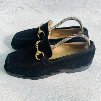 GUCCI Loafers Shoes Horse Bit EU 36 US 6 Suede Black Authentic