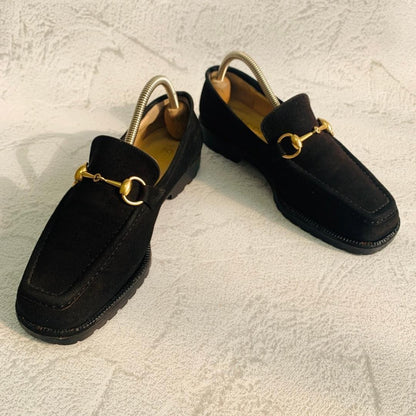 GUCCI Loafers Shoes Horse Bit EU 36 US 6 Suede Black Authentic