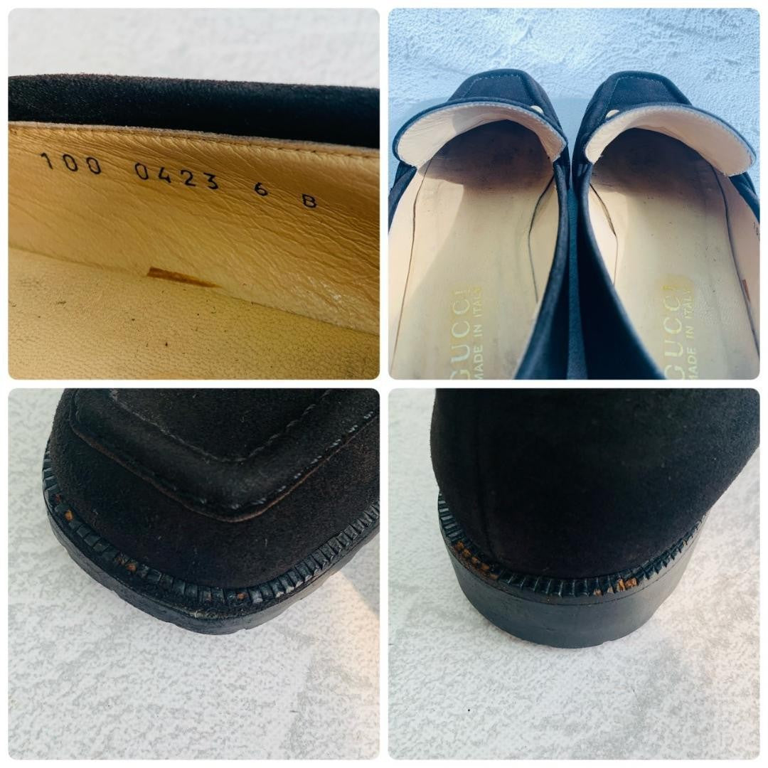 GUCCI Loafers Shoes Horse Bit EU 36 US 6 Suede Black Authentic
