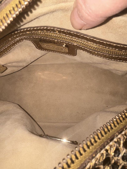 TOD'S Handbag Purse Gold Leather Charm Mini Boston Authentic Used Unisex