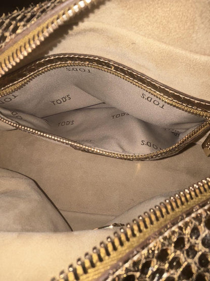 TOD'S Handbag Purse Gold Leather Charm Mini Boston Authentic Used Unisex