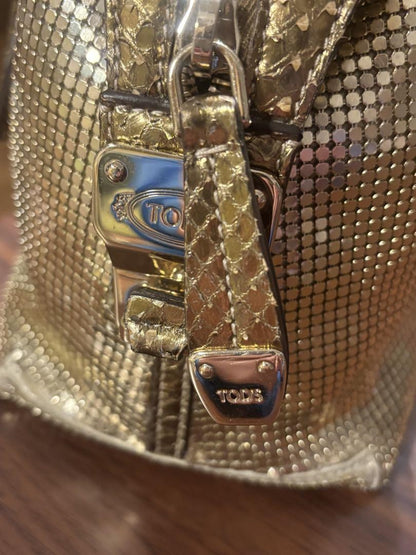 TOD'S Handbag Purse Gold Leather Charm Mini Boston Authentic Used Unisex