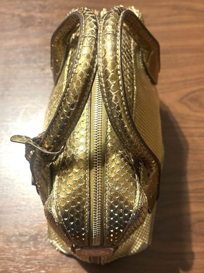 TOD'S Handbag Purse Gold Leather Charm Mini Boston Authentic Used Unisex