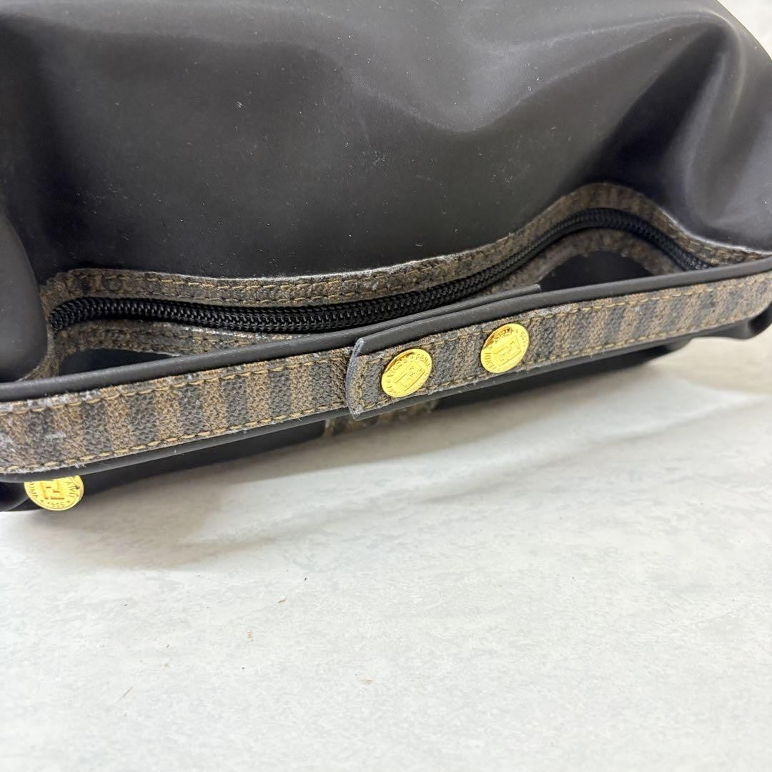 FENDI Vanity Bag Accessory Pouch Hand Pouch FF Pecan Black Authentic