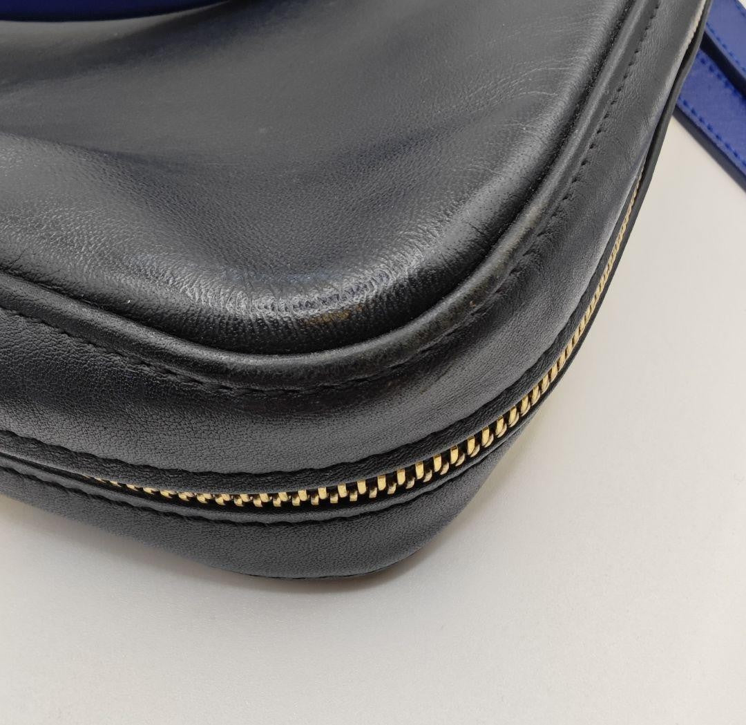 Longchamp Shoulder Bag Purse Leather Black Blue Authentic