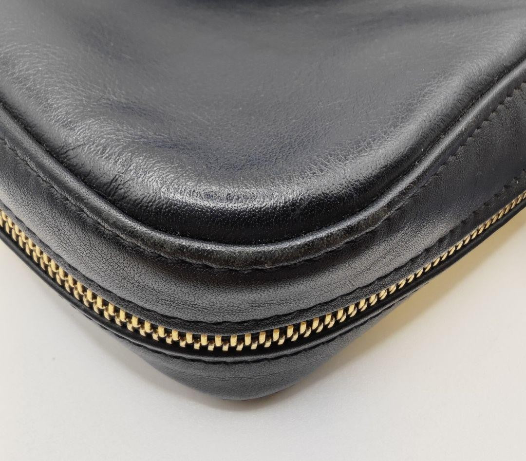 Longchamp Shoulder Bag Purse Leather Black Blue Authentic