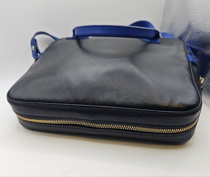 Longchamp Shoulder Bag Purse Leather Black Blue Authentic
