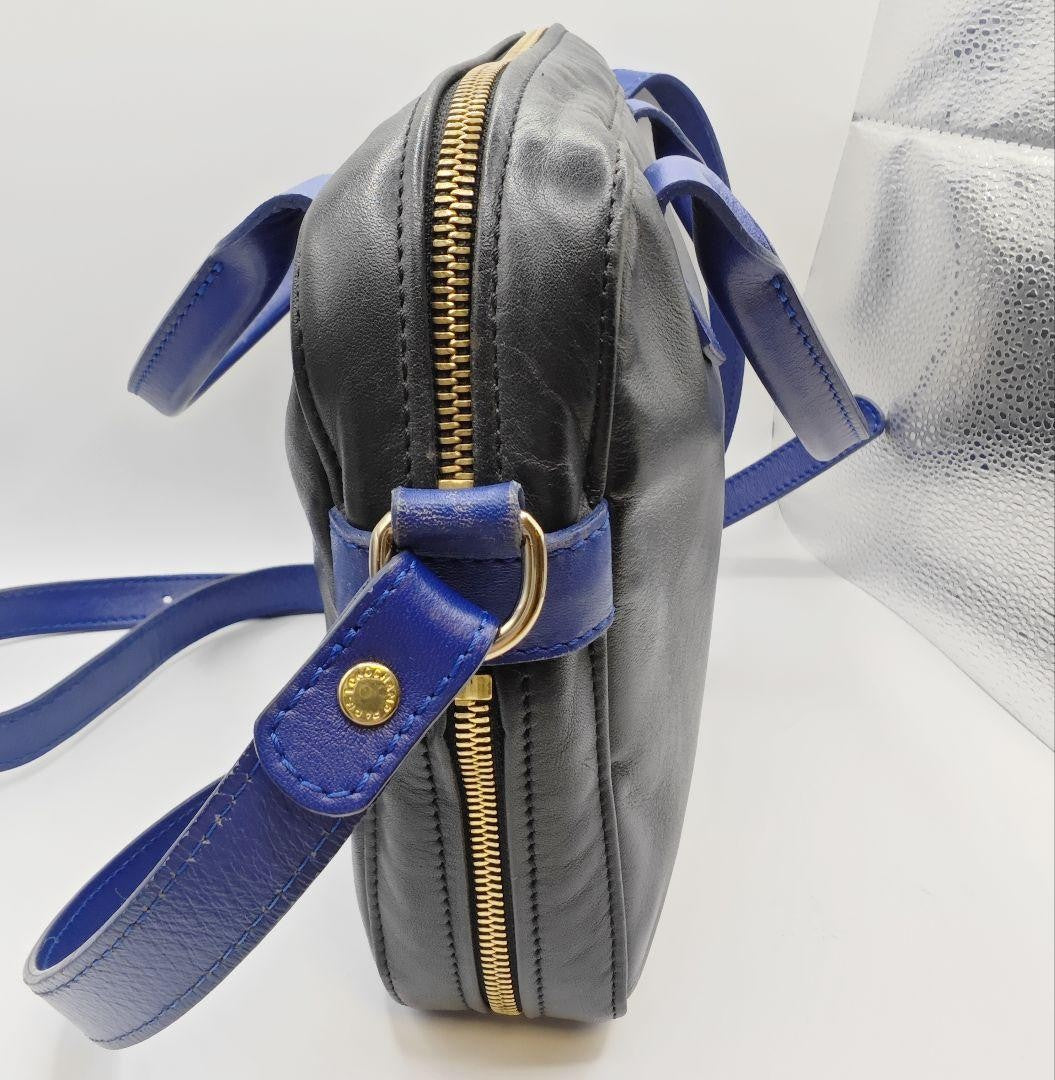 Longchamp Shoulder Bag Purse Leather Black Blue Authentic