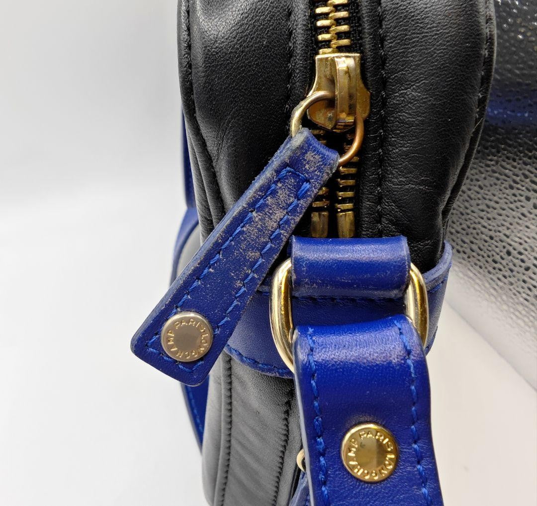 Longchamp Shoulder Bag Purse Leather Black Blue Authentic
