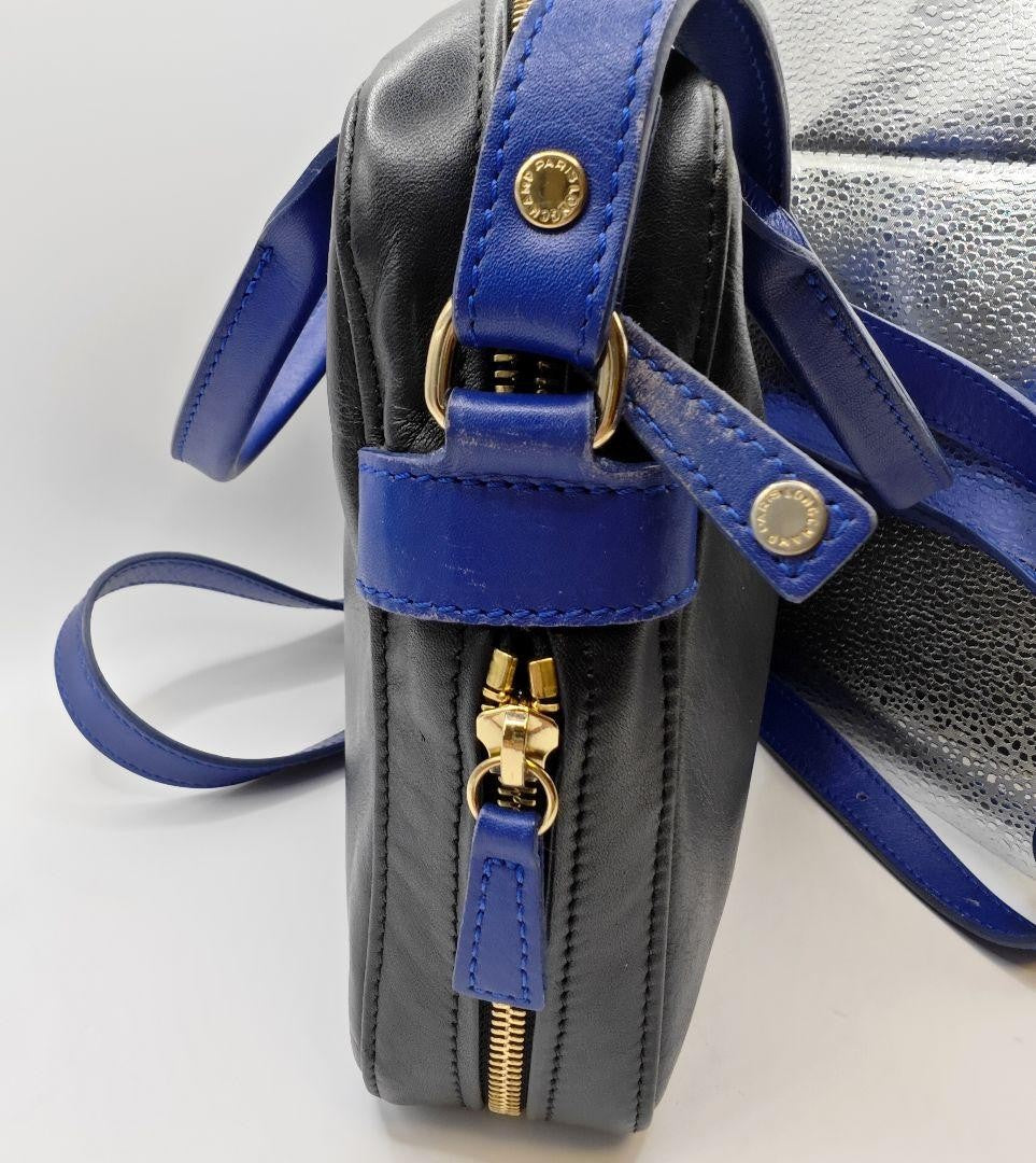 Longchamp Shoulder Bag Purse Leather Black Blue Authentic