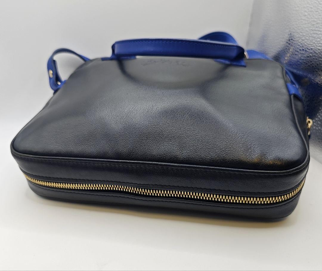 Longchamp Shoulder Bag Purse Leather Black Blue Authentic