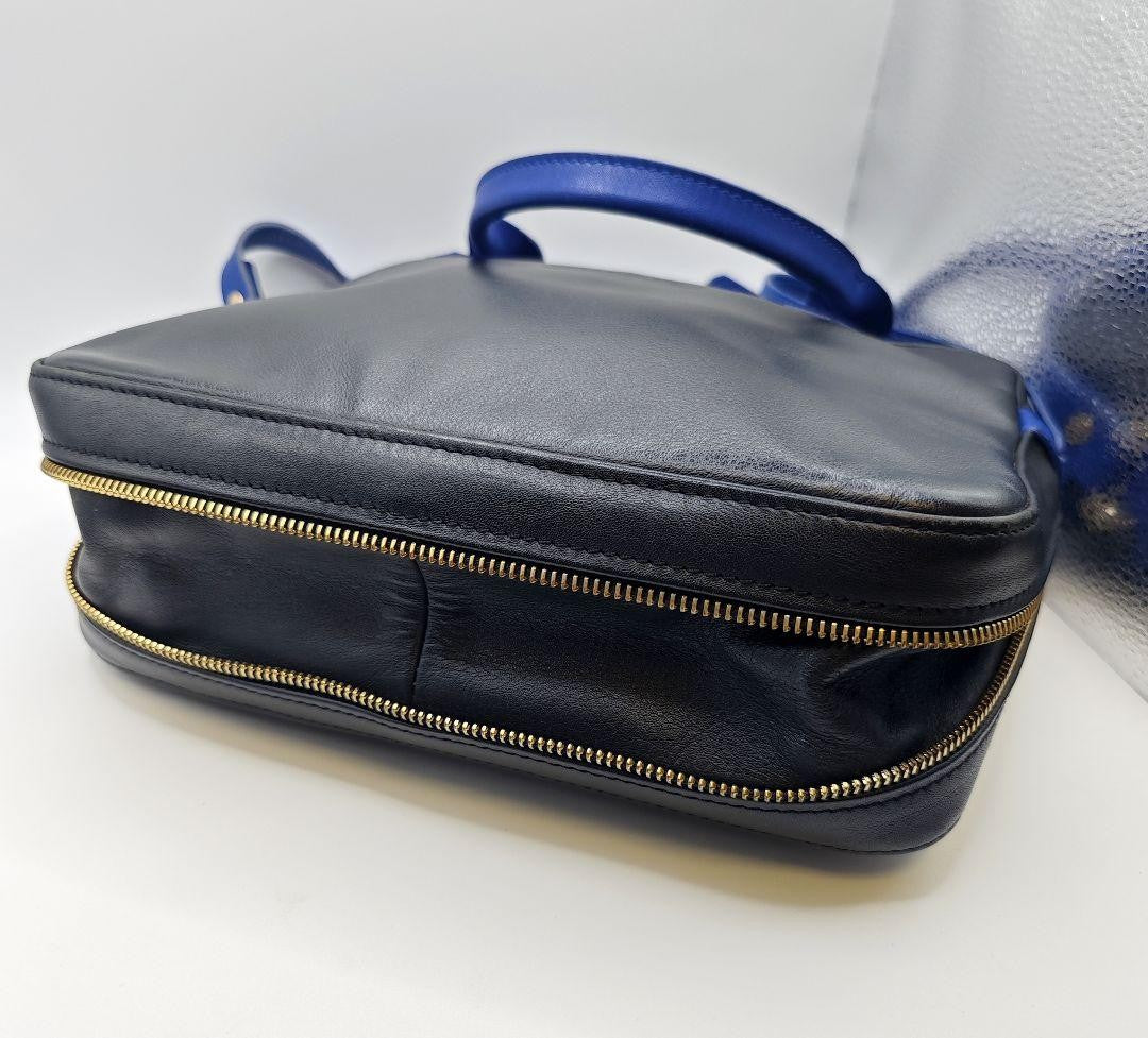 Longchamp Shoulder Bag Purse Leather Black Blue Authentic