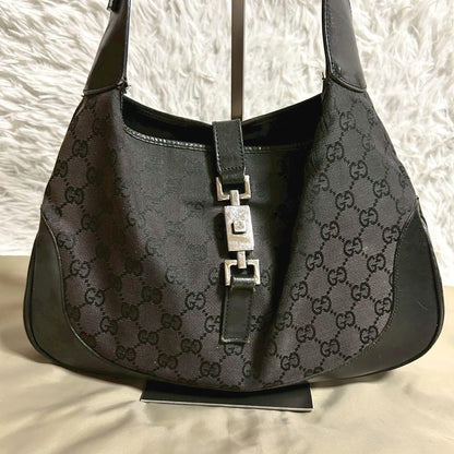 GUCCI Hand Shoulder Bag Tote Purse GG Canvas Black Authentic