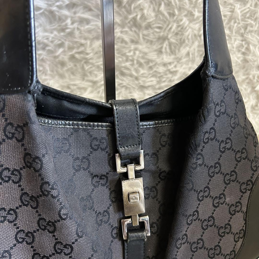GUCCI Hand Shoulder Bag Tote Purse GG Canvas Black Authentic