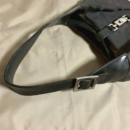 GUCCI Hand Shoulder Bag Tote Purse GG Canvas Black Authentic