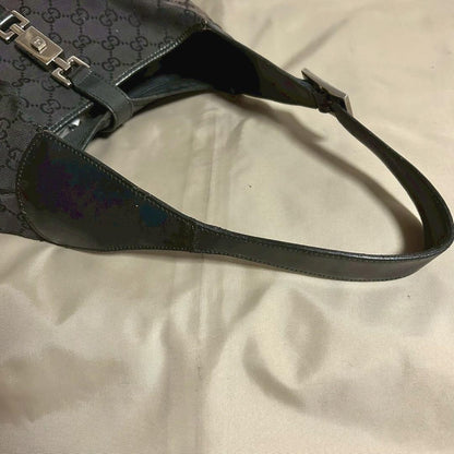 GUCCI Hand Shoulder Bag Tote Purse GG Canvas Black Authentic
