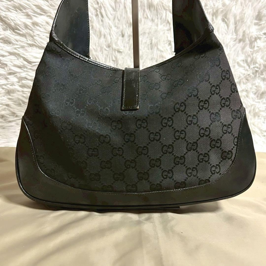 GUCCI Hand Shoulder Bag Tote Purse GG Canvas Black Authentic