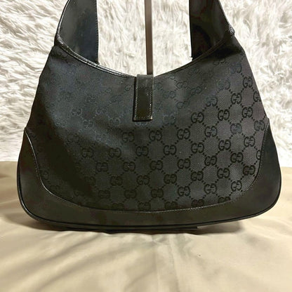 GUCCI Hand Shoulder Bag Tote Purse GG Canvas Black Authentic