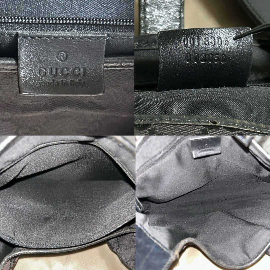 GUCCI Hand Shoulder Bag Tote Purse GG Canvas Black Authentic