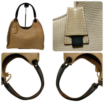 GUCCI Hand Bag Tote Purse Leather Beige Authentic