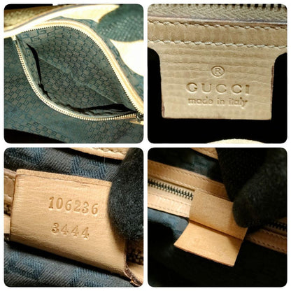 GUCCI Hand Bag Tote Purse Leather Beige Authentic