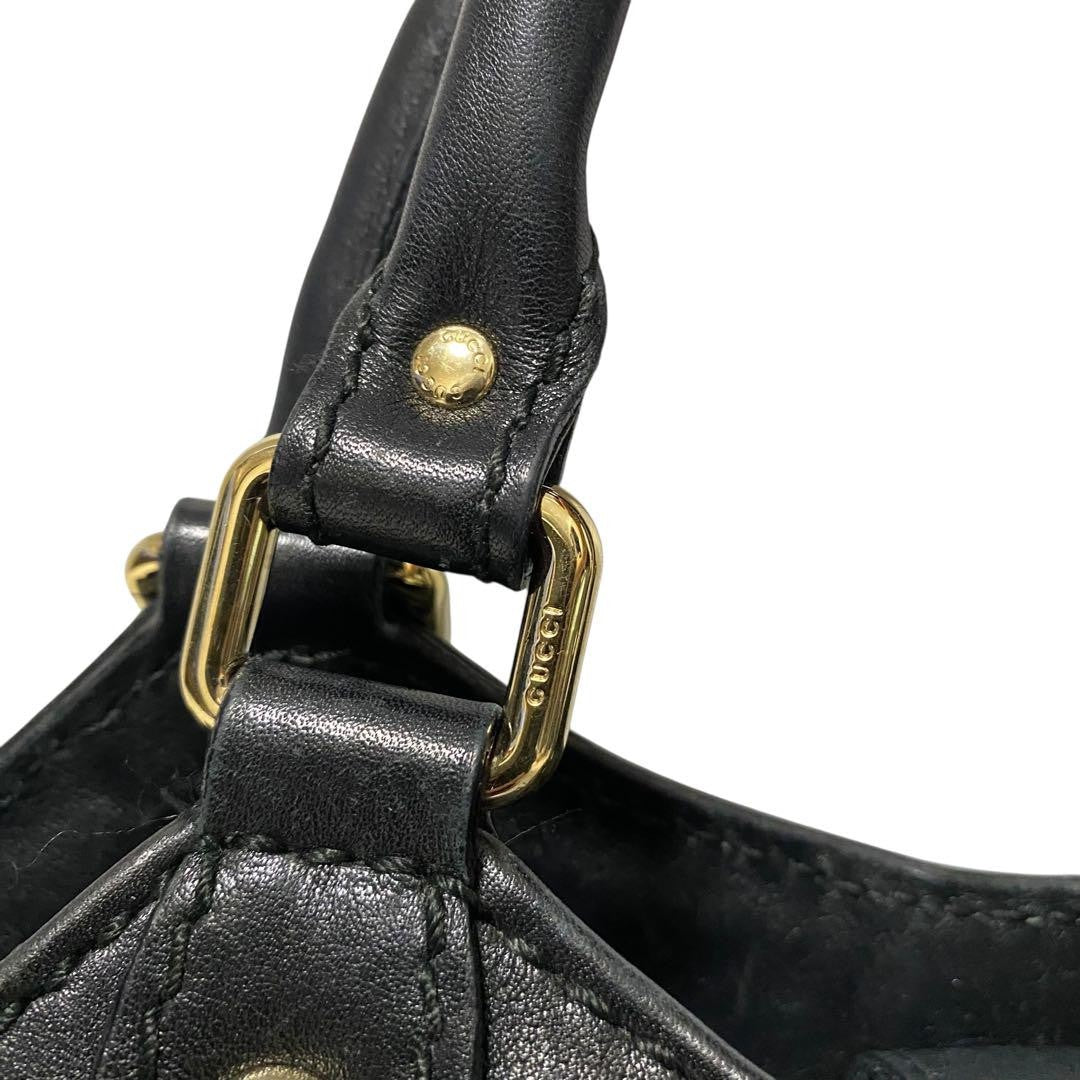 GUCCI Hand Bag Tote Purse GG Leather Black Authentic