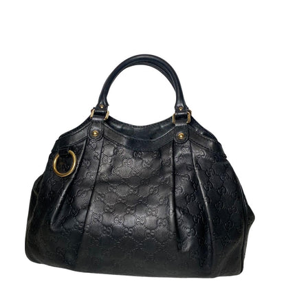 GUCCI Hand Bag Tote Purse GG Leather Black Authentic