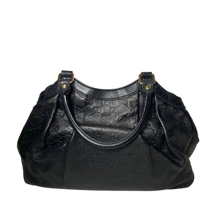 GUCCI Hand Bag Tote Purse GG Leather Black Authentic