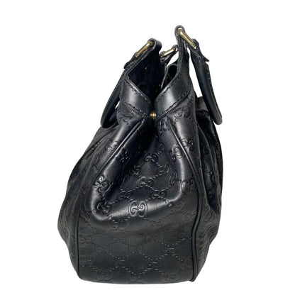GUCCI Hand Bag Tote Purse GG Leather Black Authentic