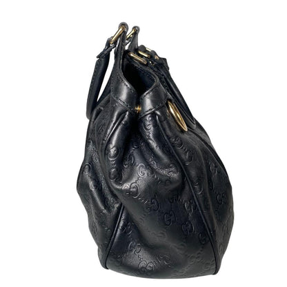 GUCCI Hand Bag Tote Purse GG Leather Black Authentic