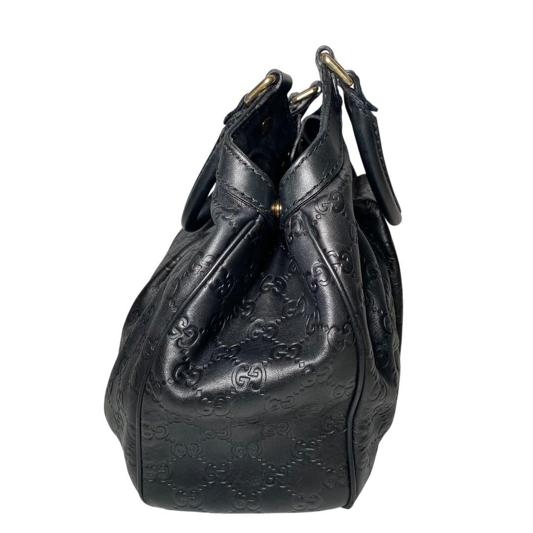 GUCCI Hand Bag Tote Purse GG Leather Black Authentic