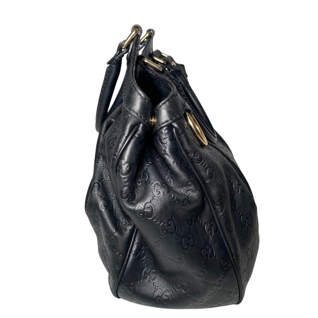 GUCCI Hand Bag Tote Purse GG Leather Black Authentic