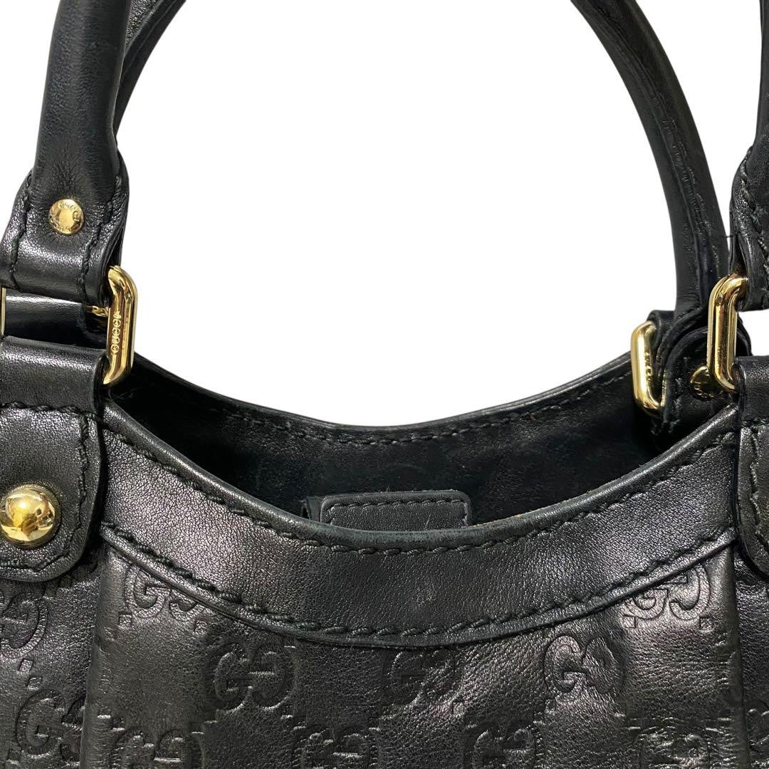 GUCCI Hand Bag Tote Purse GG Leather Black Authentic