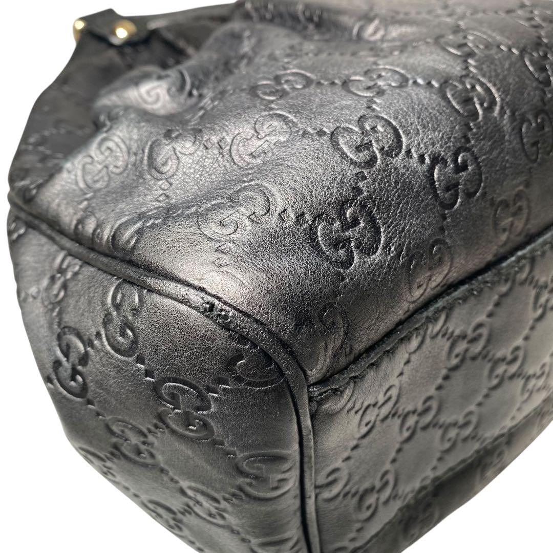 GUCCI Hand Bag Tote Purse GG Leather Black Authentic