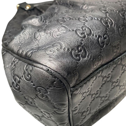 GUCCI Hand Bag Tote Purse GG Leather Black Authentic