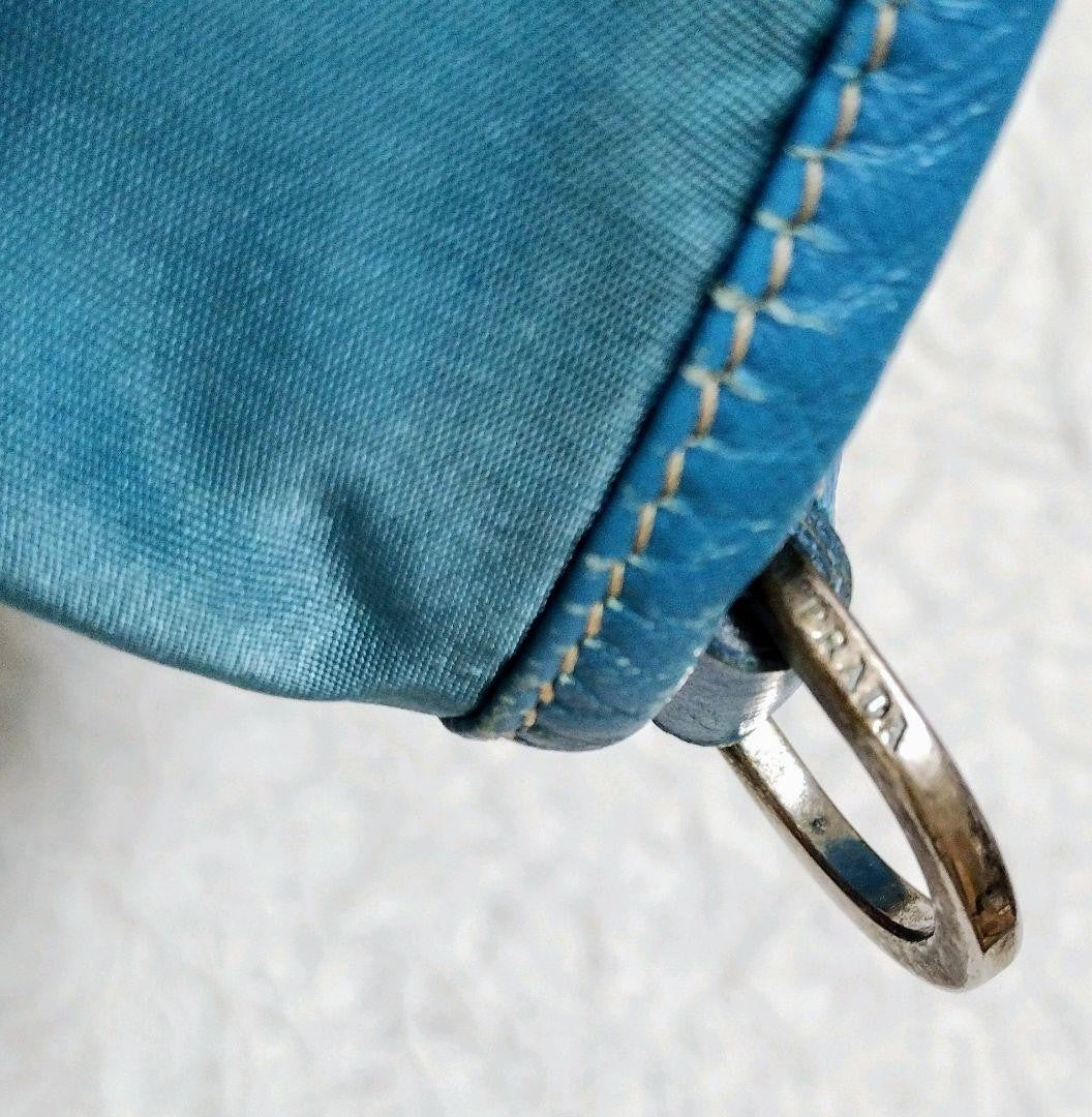 PRADA Shoulder Bag Purse Logo Nylon Leather Blue Authentic